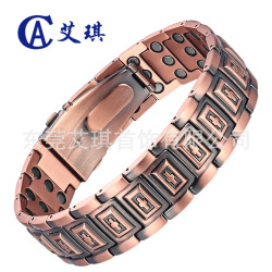 歐美十字架紅銅手鏈時尚復古男士磁性能量手環三排磁磁石手鏈