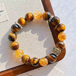 高定美拉德高品質天然虎眼石黃水晶設計感手鏈手串復檢