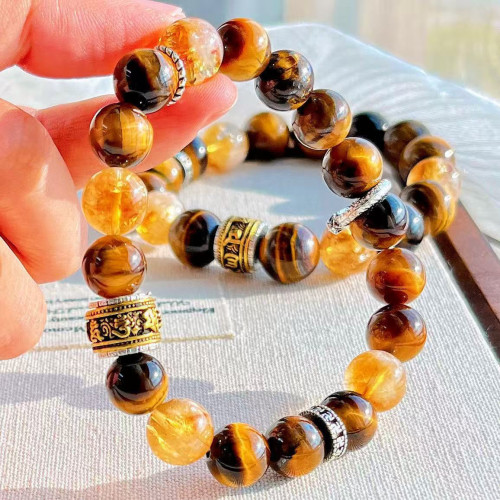 高定美拉德高品質天然虎眼石黃水晶設計感手鏈手串復檢