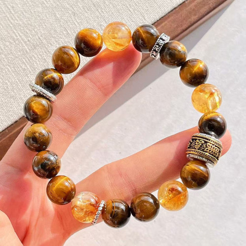 高定美拉德高品質天然虎眼石黃水晶設計感手鏈手串復檢