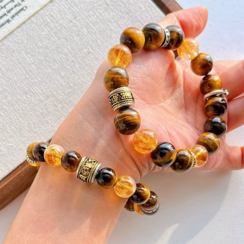 高定美拉德高品質天然虎眼石黃水晶設計感手鏈手串復檢
