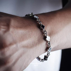 鈦鋼黑白拼接十字架手鏈時尚男女同款不鏽鋼不掉色高級感設計手飾