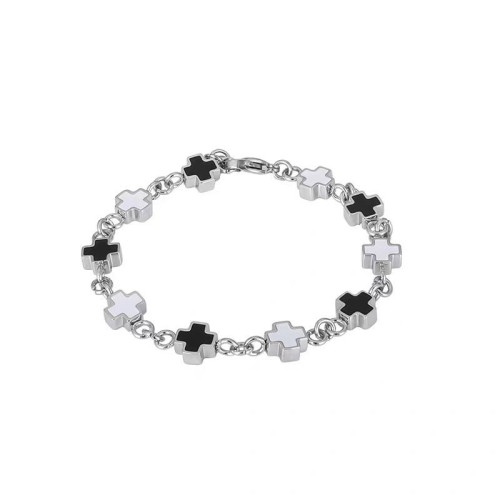 鈦鋼黑白拼接十字架手鏈時尚男女同款不鏽鋼不掉色高級感設計手飾 鈦鋼黑白拼接十字架手鏈時尚男女同款不鏽鋼不掉色高級感設計手飾