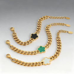 歐美飾品 時尚幸運五葉花粗鏈條貝殼手鏈鈦鋼18K潮流手鐲嘻哈