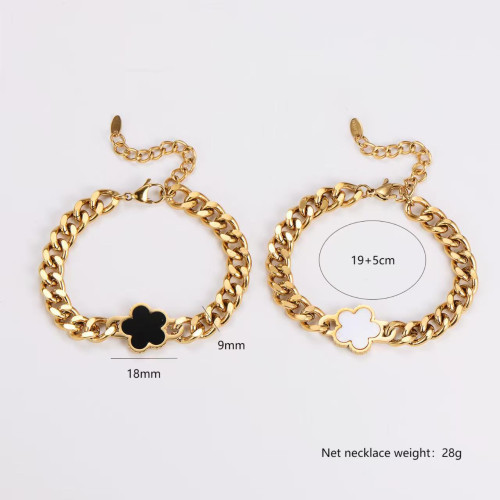 歐美飾品 時尚幸運五葉花粗鏈條貝殼手鏈鈦鋼18K潮流手鐲嘻哈 歐美飾品 時尚幸運五葉花粗鏈條貝殼手鏈鈦鋼18K潮流手鐲嘻哈