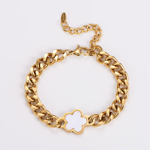 歐美飾品 時尚幸運五葉花粗鏈條貝殼手鏈鈦鋼18K潮流手鐲嘻哈 歐美飾品 時尚幸運五葉花粗鏈條貝殼手鏈鈦鋼18K潮流手鐲嘻哈