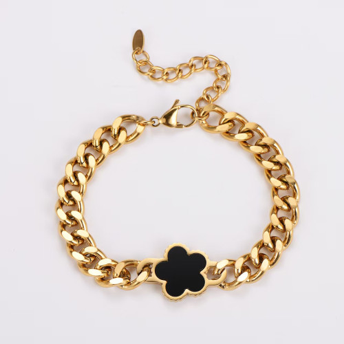 歐美飾品 時尚幸運五葉花粗鏈條貝殼手鏈鈦鋼18K潮流手鐲嘻哈 歐美飾品 時尚幸運五葉花粗鏈條貝殼手鏈鈦鋼18K潮流手鐲嘻哈