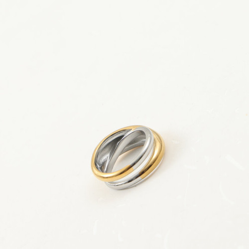 弧面 雙圈 纏繞 戒指 雙色 間電 鈦鋼電鍍18k金