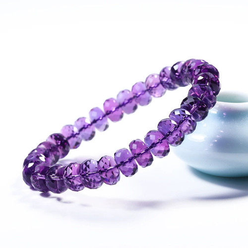 7a級天然巴西刻面紫水晶手鏈女切割車輪盤珠隨行紫色手串禮物
