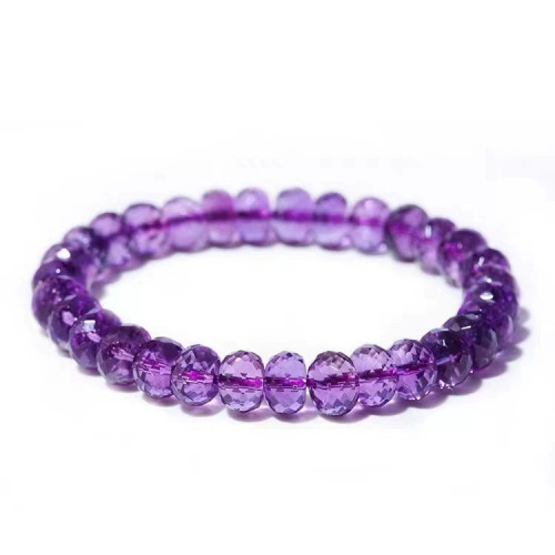 7a級天然巴西刻面紫水晶手鏈女切割車輪盤珠隨行紫色手串禮物