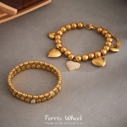 摩天輪中古雙層愛心鑲鑽手鐲女款愛心圓珠彈力繩手鏈氣質曡戴手飾