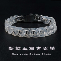 天然白瑪瑙古巴鏈手鏈嘻哈風格玉石鈦鋼個性男女潮流手飾
