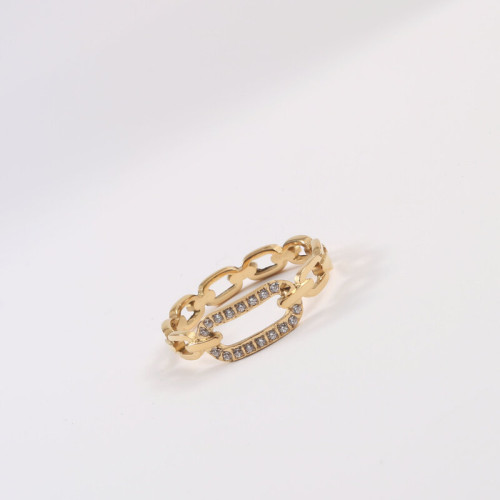 鏈條鏤空 鑲嵌細鋯石戒指 鈦鋼電鍍18k金 鏈條鏤空 鑲嵌細鋯石戒指 鈦鋼電鍍18k金