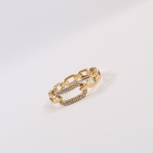 鏈條鏤空 鑲嵌細鋯石戒指 鈦鋼電鍍18k金 鏈條鏤空 鑲嵌細鋯石戒指 鈦鋼電鍍18k金