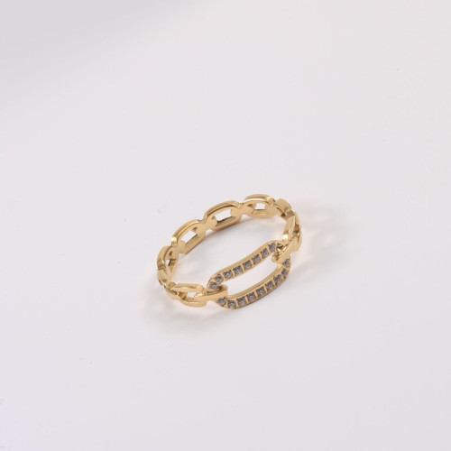 鏈條鏤空 鑲嵌細鋯石戒指 鈦鋼電鍍18k金 鏈條鏤空 鑲嵌細鋯石戒指 鈦鋼電鍍18k金