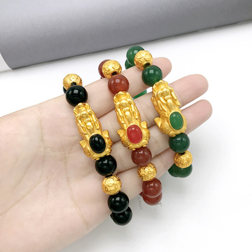 越南沙金貔貅手鏈配飾鍍金單隻實心貔貅久不掉色男女貔貅手串配件