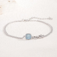 s925純銀方糖海藍寶手鏈女新款輕奢小衆精緻韓版簡約高級感復古