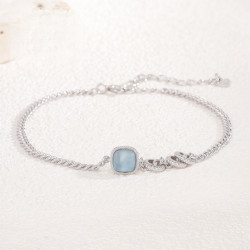 s925純銀方糖海藍寶手鏈女新款輕奢小衆精緻韓版簡約高級感復古