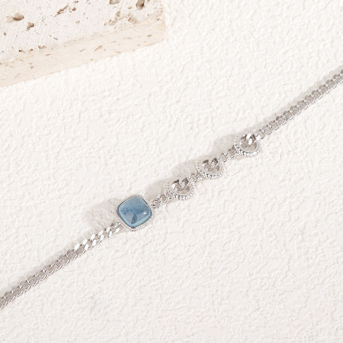 s925純銀方糖海藍寶手鏈女新款輕奢小衆精緻韓版簡約高級感復古