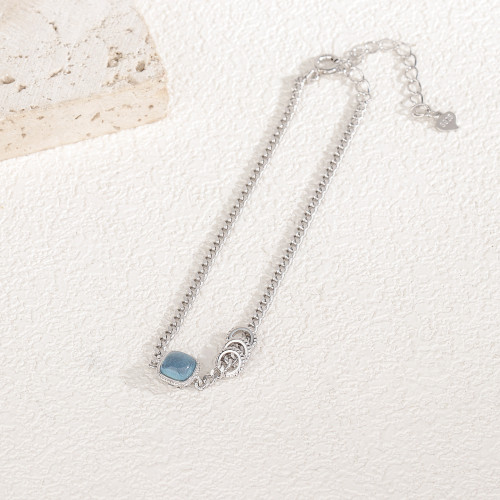 s925純銀方糖海藍寶手鏈女新款輕奢小衆精緻韓版簡約高級感復古