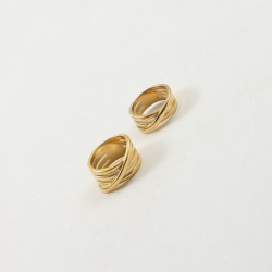 三層圓線 交叉 戒指 鈦鋼電鍍18k金