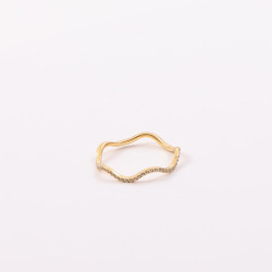 波浪半圈細鑽 細戒指 鈦鋼電鍍18k金