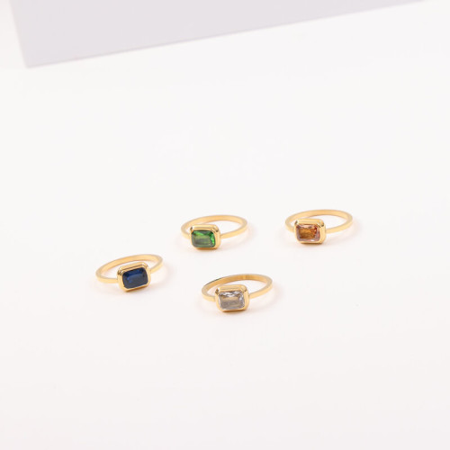 四方寶石戒指 多色可選 鈦鋼電鍍18k金