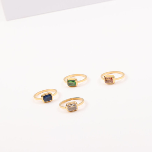 四方寶石戒指 多色可選 鈦鋼電鍍18k金