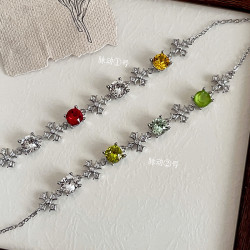 施家華子手鏈爆閃輕奢款小衆韓系多巴胺氛圍感華子耳釘飾品可調節