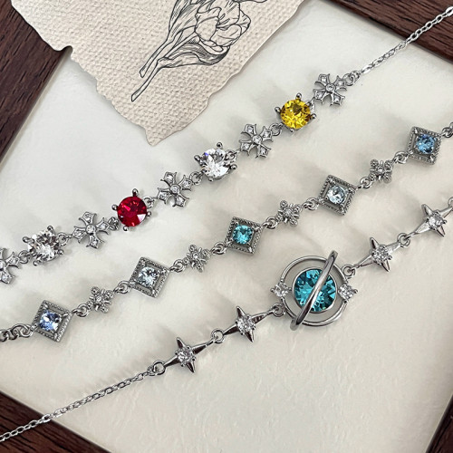 施家華子手鏈爆閃輕奢款小衆韓系多巴胺氛圍感華子耳釘飾品可調節 施家華子手鏈爆閃輕奢款小衆韓系多巴胺氛圍感華子耳釘飾品可調節