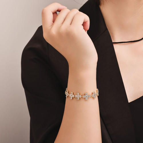 歐美十字架手鏈不掉色女夏季滿鋯手環日韓流行仙女閨蜜手飾品