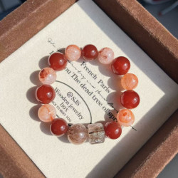 【丹霞流光】天然紅膠花黑金超七手串超七方糖紅瑪瑙小衆輕奢高級