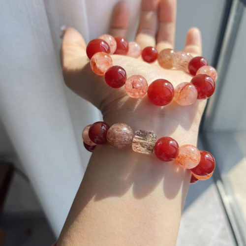 【丹霞流光】天然紅膠花黑金超七手串超七方糖紅瑪瑙小衆輕奢高級