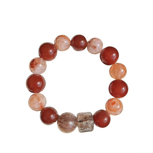 【丹霞流光】天然紅膠花黑金超七手串超七方糖紅瑪瑙小衆輕奢高級