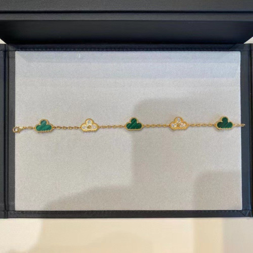 梅隴高版V金四葉草五花手鏈女鍍18K玫瑰金紅玉髓白貝母