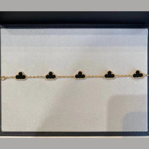 梅隴高版V金四葉草五花手鏈女鍍18K玫瑰金紅玉髓白貝母