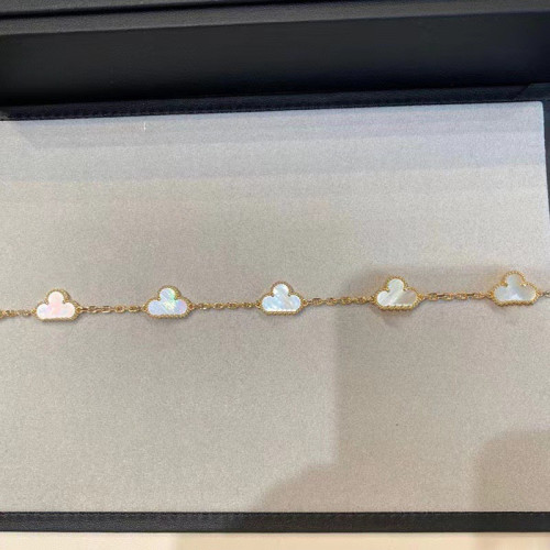 梅隴高版V金四葉草五花手鏈女鍍18K玫瑰金紅玉髓白貝母