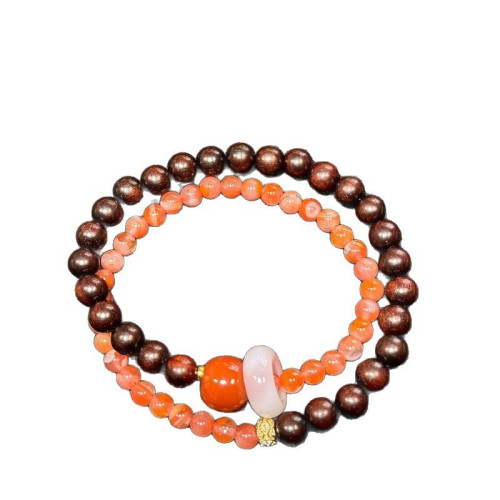 款南紅雙圈手串女生天然水晶曡戴手鏈生日禮物男女原創設計