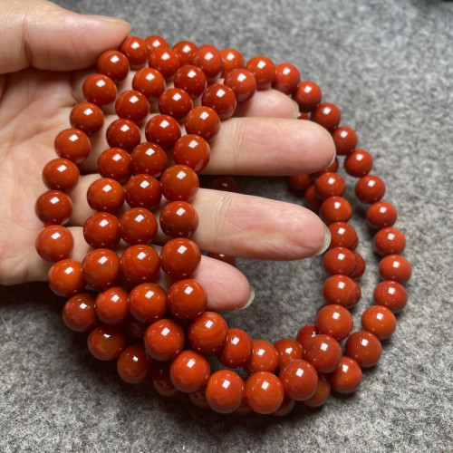 滿肉天然南紅瑪瑙108顆彿珠手鏈九口料 柿子紅櫻桃紅原礦瑪瑙飾品