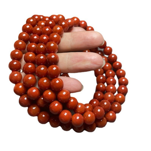 滿肉天然南紅瑪瑙108顆彿珠手鏈九口料 柿子紅櫻桃紅原礦瑪瑙飾品
