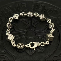 潮款飾品骰子手鏈泰銀復古做舊男女士手飾龍蝦釦歐美嘻哈龐克歐美