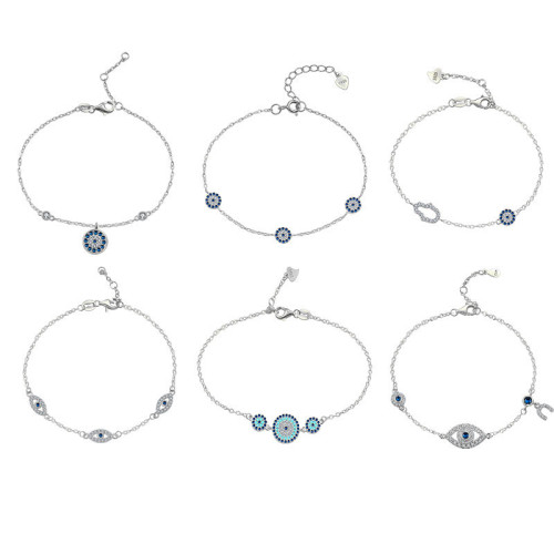 S925純銀輕奢滿鑽惡魔之眼系列手鏈女歐美ins風手鏈