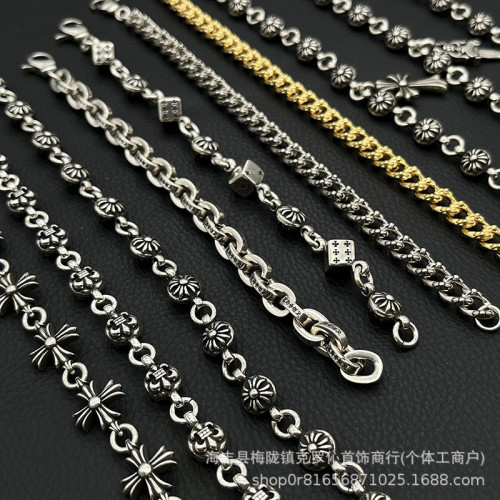復古做舊CH潮牌克羅伈手鏈s925標寶劍十字架花球骰子金色男女飾品