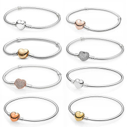 心原創潘家珠子白銅手鏈鍍銀滿鑽愛心玫瑰金手環時尚DIY適合串飾