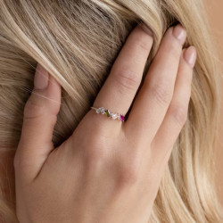 彩色 碎鑽 細戒指 鈦鋼電鍍18k金