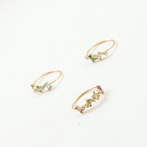 彩色 碎鑽 細戒指 鈦鋼電鍍18k金