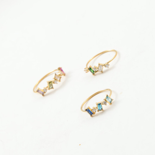 彩色 碎鑽 細戒指 鈦鋼電鍍18k金