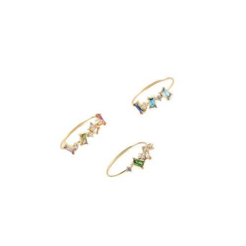 彩色 碎鑽 細戒指 鈦鋼電鍍18k金