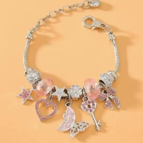 歐美DIY串珠手鏈蝴蝶愛心鑰匙吊墜水鑽爆款手鏈