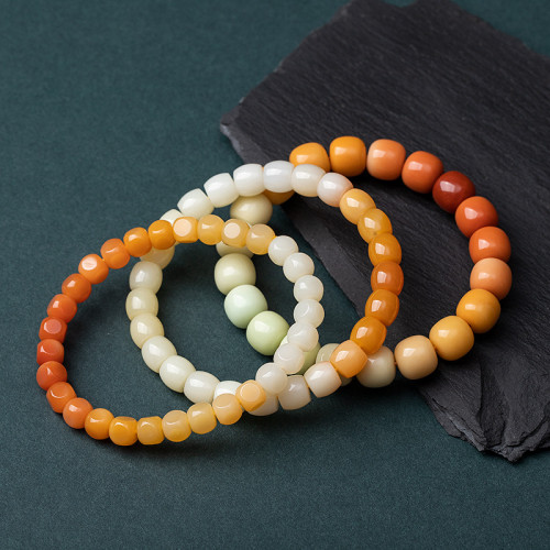 天然緬黃緬白玉直切方形桶珠老型珠漸變色彩虹色手鏈百搭時尚手串 天然緬黃緬白玉直切方形桶珠老型珠漸變色彩虹色手鏈百搭時尚手串